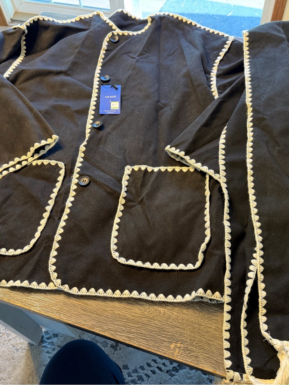 Ladies Black/white Jacket with Cream Trim. Button Front. B143